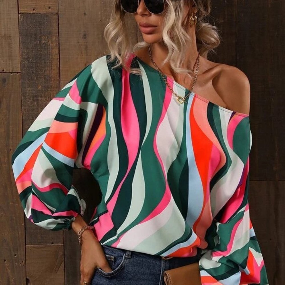 Multicolor Allover Print Long Sleeve Top